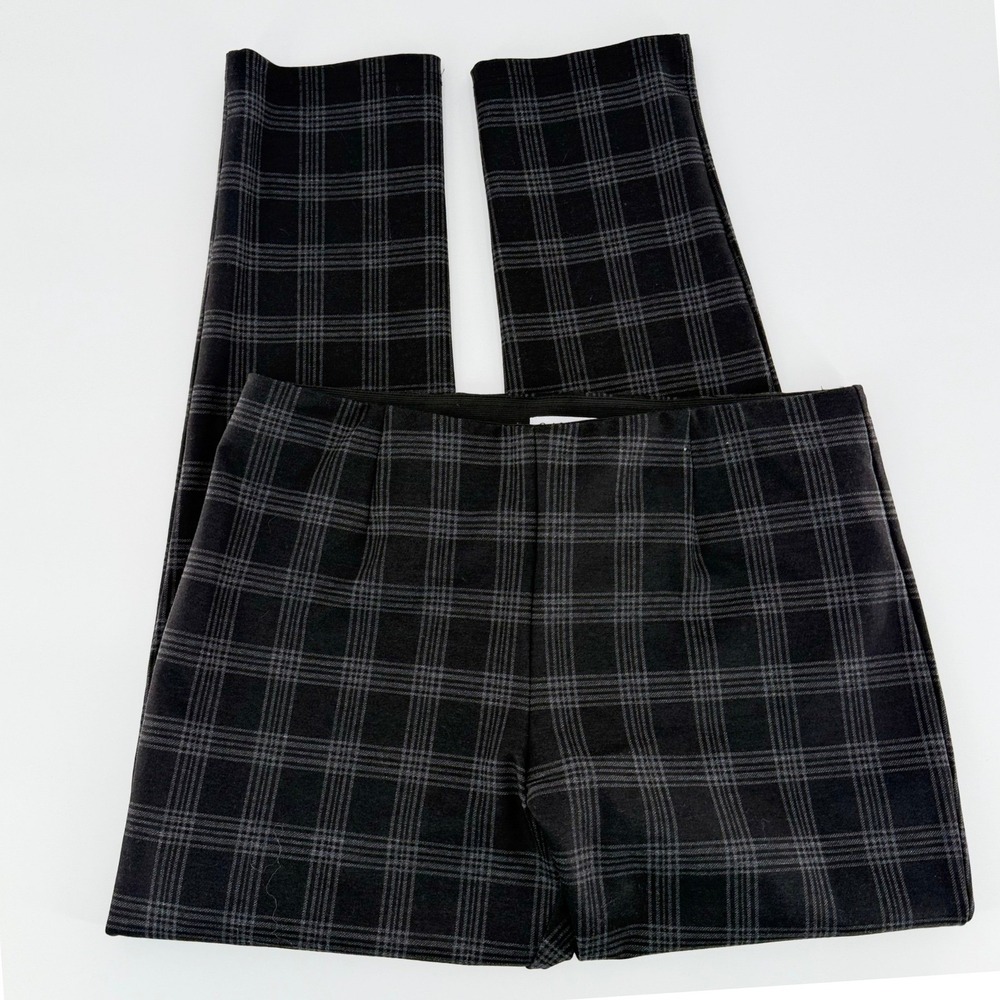 CALVIN KLEIN Plaid Pull On Skinny Leggings Trousers Pants Charcoal Grey Black